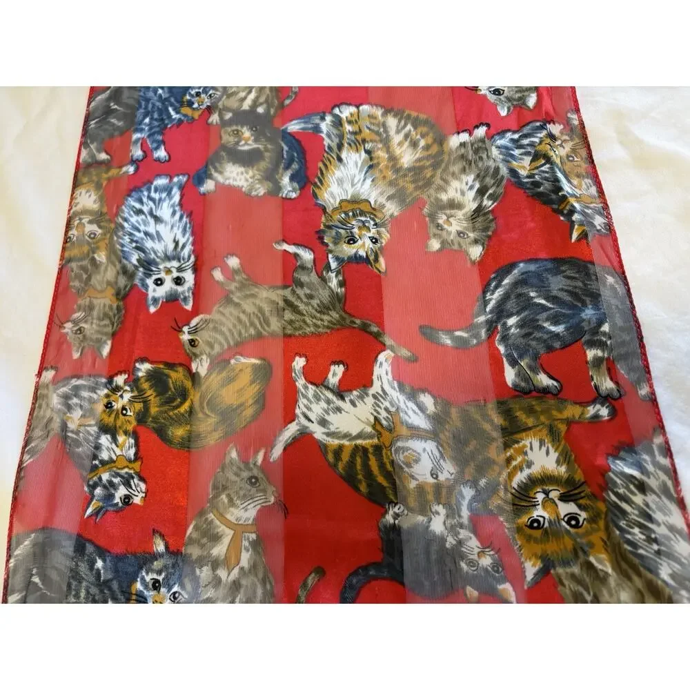 Red Cat Scarf Pattern Animal Scarf Silky 13